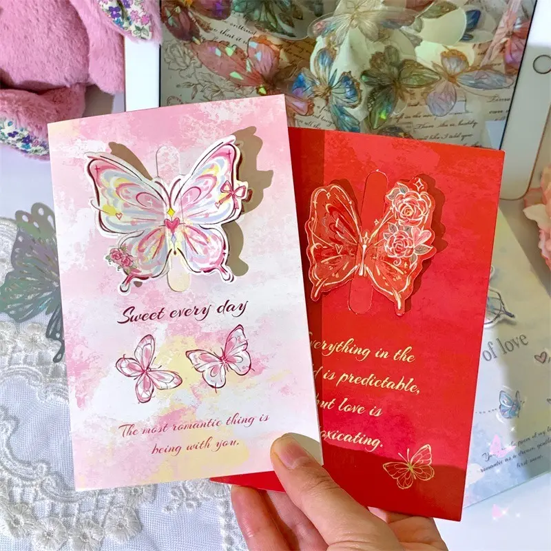 Premier League Fan Shop 3D Butterfly Greeting Cards - 4-Color Retro Foldable Instagram-Style High-Appearance Blessing Cards with Envelopes, Ideal Sports & Outdoor Themed Gifts for Couples, No, Message Card, Folded