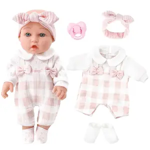 12-inch Reborn Baby Doll with Matching Grid Outfit，Paired with pacifiers，Halloween/Thanksgiving / Christmas gifts