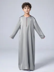 Boy's Solid Long Sleeve Zipper Arabian Costume Kaftan, Modest Long Arabian Robe for Kids, Kids Clothing for All Seasons