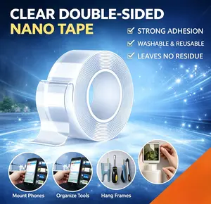 This washable and reusable transparent double-sided nano tape has strong adhesion, is suitable for daily use, and is an ideal choice for home organization. It is easy to stick and remove Insulation