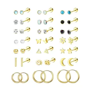 21 Pairs Stainless Steel Stud Earrings, High Quality Earrings, Hypoallergenic Post Earrings, Hypoallergenic Rhinestone Design, Casual All-Season Jewelry, Choking Hazard Warning