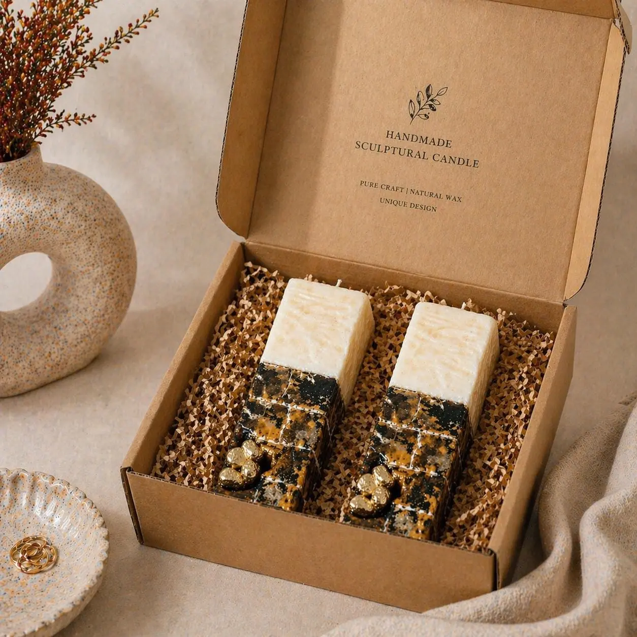 Modern Sculptural Handmade Designer Candle Set - Cozy Home Decor Accent, Ideal Gift for Girlfriend