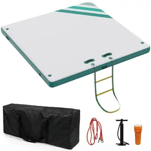 Inflatable Floating Dock Air Dock Platform Non-Slip Surface Thick Lake Floats with Portable Carrying Bag, Floating Island Raft with Air Pump for Lakes, Pool, Beach, Ocean,2.4m*1.8m