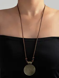 Women's Fashion Vintage Round Bead Pendant Necklace, Korean Velvet Braided Long Chain Trendy Jewelry, Fashionable Jewelry Accessories, Perfect Gift for Holidays & Daily Wear