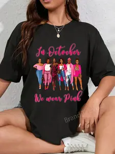 100% Cotton In October We Wear Pink African American Breast Cancer T-Shirt