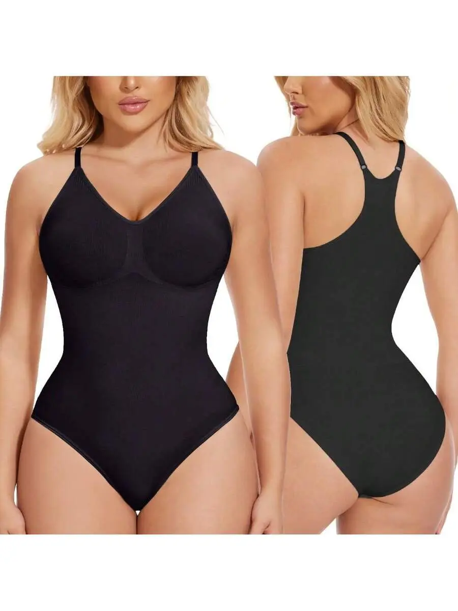 VYNCE Racerback Shapewear Bodysuits For Women Tummy Control Abdomen Compression Body Shaper Tank Top Seamless Underwear V-Neck Undershirts Shirts Lingerie Vest Spaghetti Strap Sleeveless