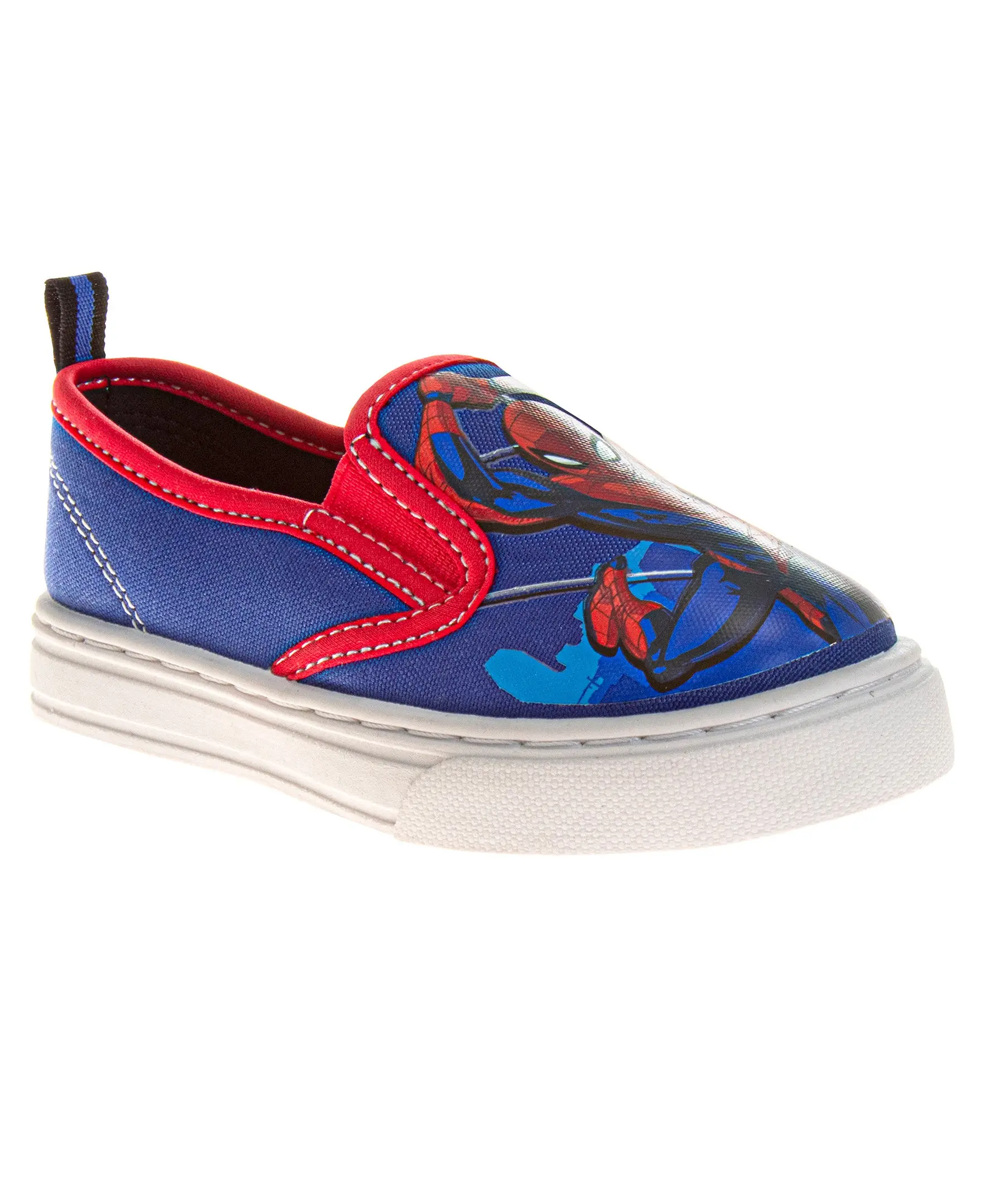 JOSMO KIDS Boys' Officially Licensed Spider-Man Low Top Canvas Slip-on Trainers, Non-Slip Sole Sneakers, Round Toe, Playtime, Multi-Size, Comic Hero, Exploring, 3 - 4 Years