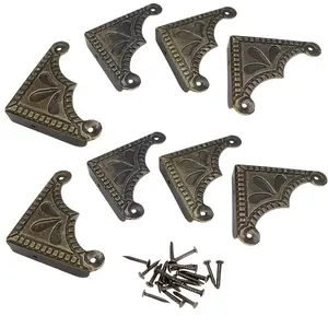 8pcs Antique Style Wood Box Corner Protectors, Decorative Iron Sheet Edge Guards, Four Sides Protection + Nails Included