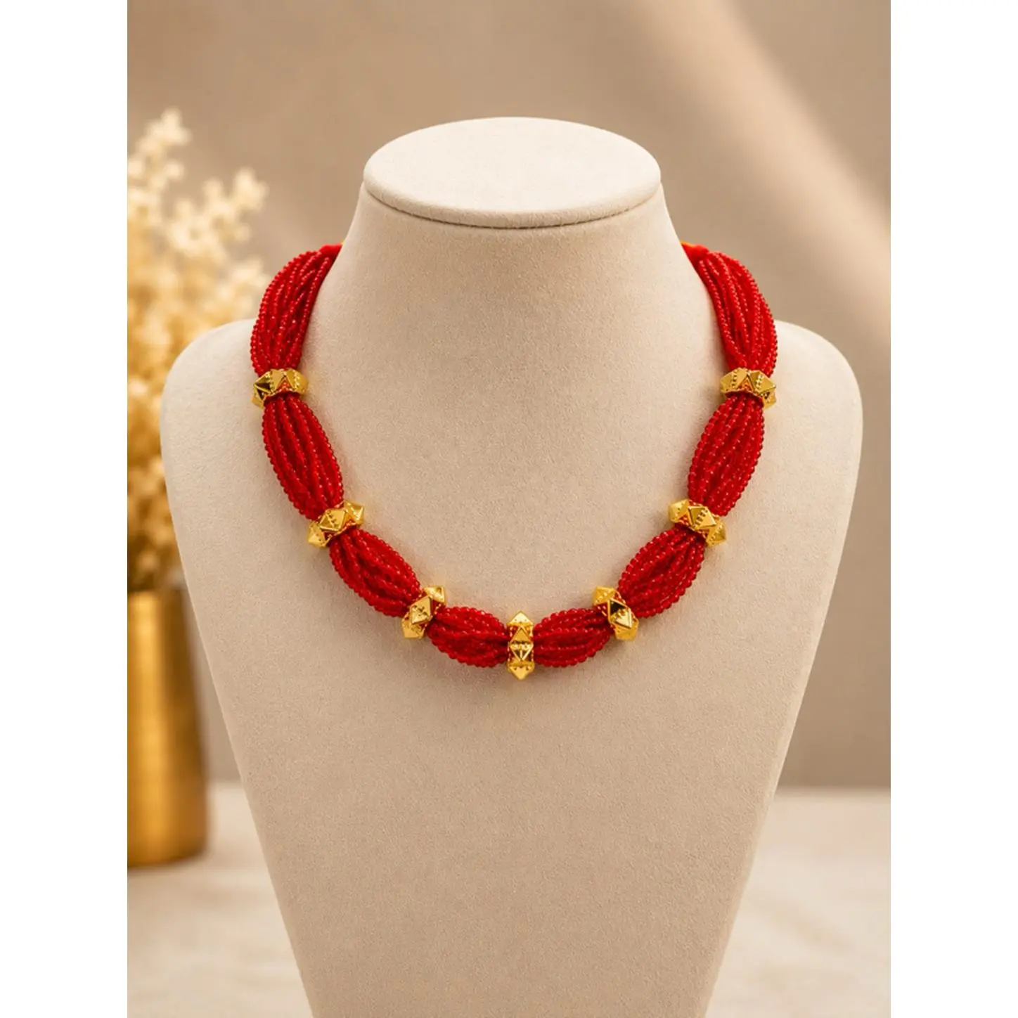 Nepali Style Naugedi and mangal sutra Necklace Mini and Full - Green Beads with Gold Accents