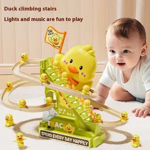 Cute Duck Climbing Stair Toy with Track, Fun Sliding Electric Slide Toy with Musical Light Up, Lights and Music, Educational Sensory Play Gift for Holidays and Birthdays
