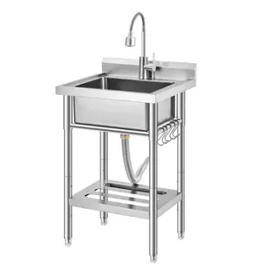 20"D X 22"W X 38"H Stainless Steel Utility Sink Free Standing Single Bowl Kitchen Sink Adjustable Leg Height with Faucet Indoor Outdoor Farmhouse