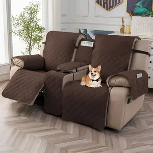 Waterproof Recliner Loveseat Cover with Console, Non-Slip Couch Covers for 2-Seater Recliner, Sofa Cover with Elastic Straps for Pets