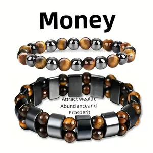 September Laurel  2pcs Double Protection Bracelets, Abundance and Prosperity Attract Wealth- Featuring Tiger Eye Stone and Selected Obsidian Handmade Bracelets, the Best Choice for Holiday Gifts Meaningful