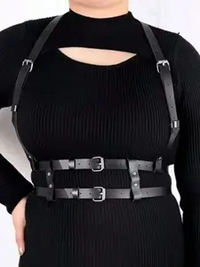2k Punk Style Women's Faux Leather Street Style Trendy Belt with Adjustable Gothic Chest Harness, Studded Detailing for Casual Outings, Perfect for Date Nights and Parties