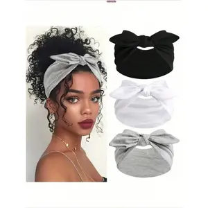 Cute Bow Headband Set for Women, Wide Elastic Hair Bands, Solid Color Soft Stretch Headbands for Makeup, Skincare, Workout, Outdoor Activities, Casual Daily Wear Hair Accessories