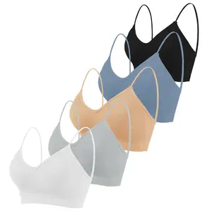 5 Pieces Cami Bras - Women's V-Neck Padded Seamless Straps Bralette Everyday Basic Sleeping Bra for Women Girls