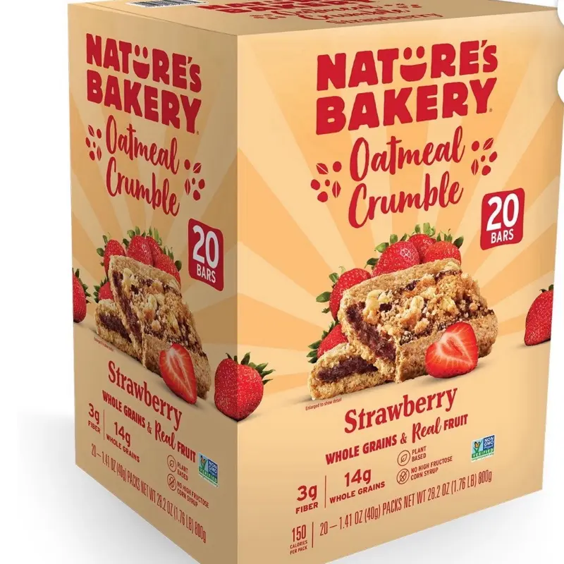 Oatmeal Crumble Strawberry Bars 20 ct Whole Grains Real Fruit 3g Fiber 14g Whole Grains