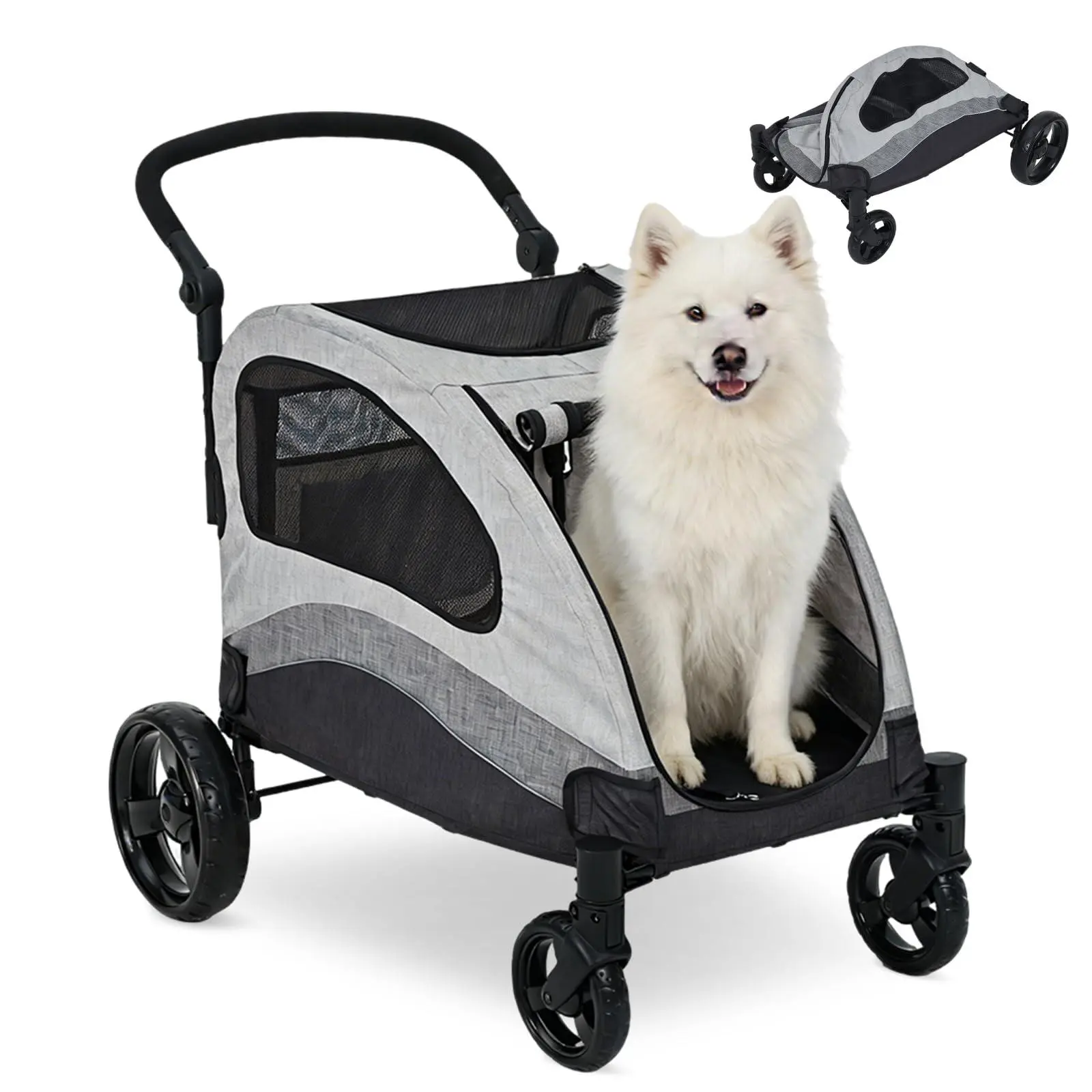 GARVEE Extra Large Heavy-Duty Dog Stroller for Big Dogs Up to 88 Lbs - 360° Swivel Wheels, Shock Absorption, Removable Washable Pad, Foldable Design for Travel & Vet Visits, Black