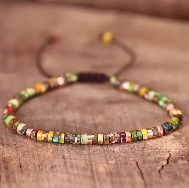 Handmade Charoite Stone Bracelet - Men's Adjustable Bohemian Beaded Jewelry, Symbol of Freedom & Wild Spirit, Multicolor Retro Ethnic Bangle