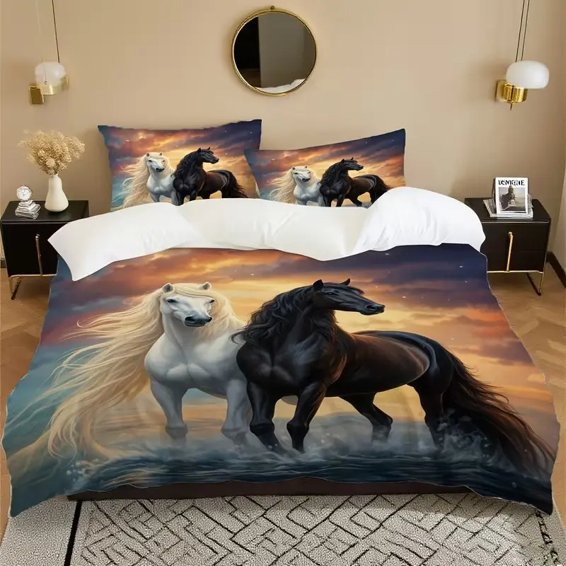 3pcs of Junma digital printed bedding, Soft Comfy Bedding Set, made of 100% polyester fabric, with one duvet cover and two pillowcases, no padding, optional sizes, machine washable, suitable for bedrooms, dormitories, hotels