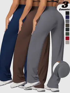 High Waist Loose-Fit Yoga Pants for Women, High Elasticity Straight Leg Gym Workout Trousers, Casual Wear Polyester Elastane Blend, Fitness Yoga Pants