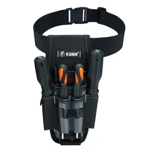 KUNN Small Tool Pouch with Belt Clip - Tool Belt Pouches with 7 Pockets, Adjustable Holster for Electrician, Technician and DIY Projects
