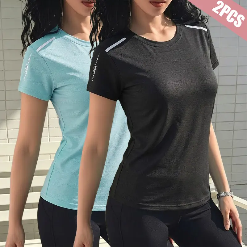 2-pack women’s short-sleeve sports T-shirts — casual, comfortable activewear for yoga, fitness, running, hiking, and travel; a summer essential.