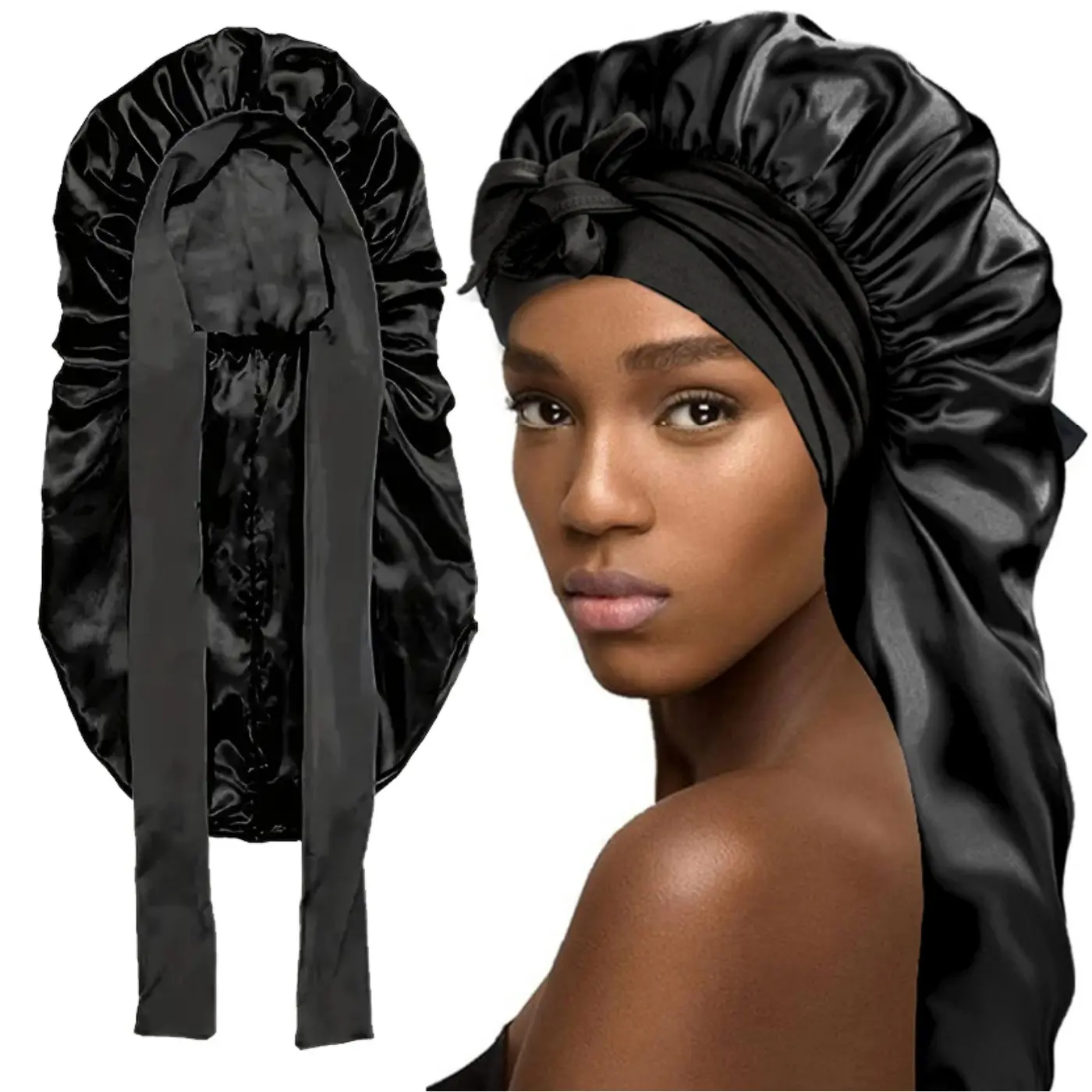Sleep Cap, Heatless Night Cap, Breathable Design, Women's Night Sleep Hair Cap, Shower Cap, Casual Breathable Satin Hat, Soft Sleeping Cap, Elegant Bow Style. Suitable for all hair lengths, multiple color options available