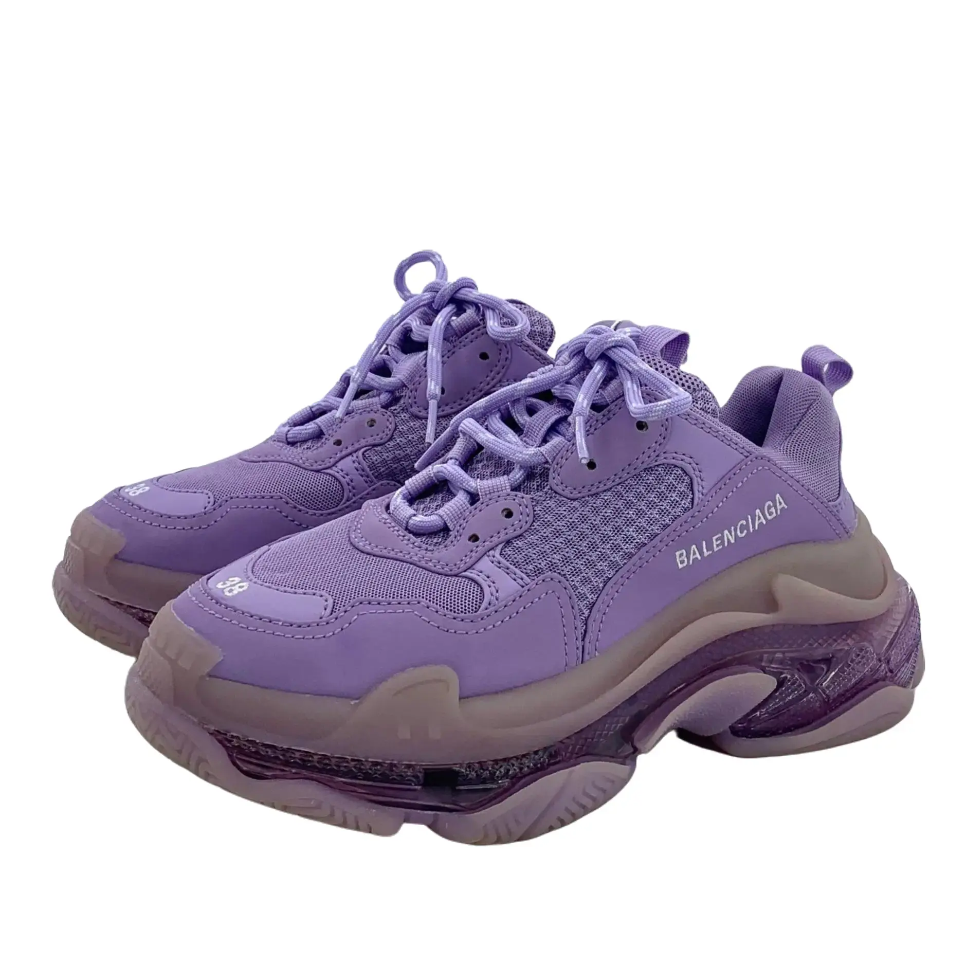 RDLT-Balenciaga Size 38 Triple S Purple Mesh Fabric Lace-Up Chunky Sneakers-H36877