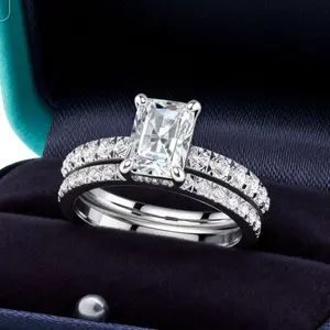 VOWSERING Luxury Wedding Ring Set for Women 1CT Square AAAAA CZ White Gold Plated Engagement Ring & Band with Ring Box