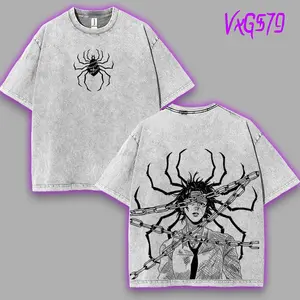 Hunter x hunter HXH Chrollo Lucifer Troupe Phantom leader Anime Manga Game Double Printed Acid Washed Tee T-Shirt Top Soft graphic tee