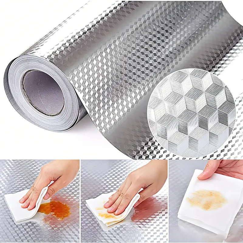 Kitchen Oil-Proof Peel & Stick Wallpaper – Waterproof Heat-Resistant Aluminum Foil Backsplash, Self-Adhesive Contact Paper for Cabinets, Countertops & Kitchen Walls (15.7" x 118"）