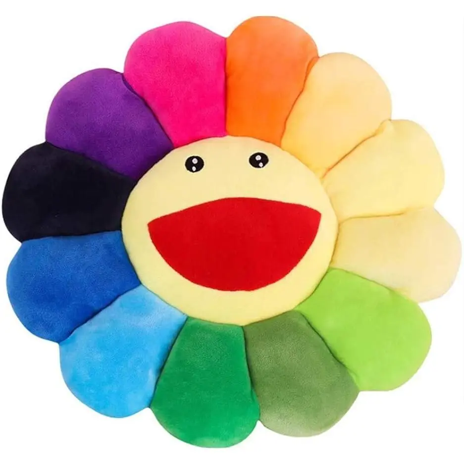 Smiling face plush rainbow pillow, sunflower style decorative plush pillow, soft and comfortable, floral floor pillow, suitable for home reading, bedroom decorative tapestry, modern living room tapestry, Christmas gift set, stock of Christmas decorations