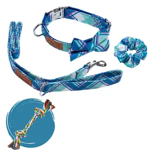 Matching: Bowtie Collar + Leash + Rope Toy + Scrunchie