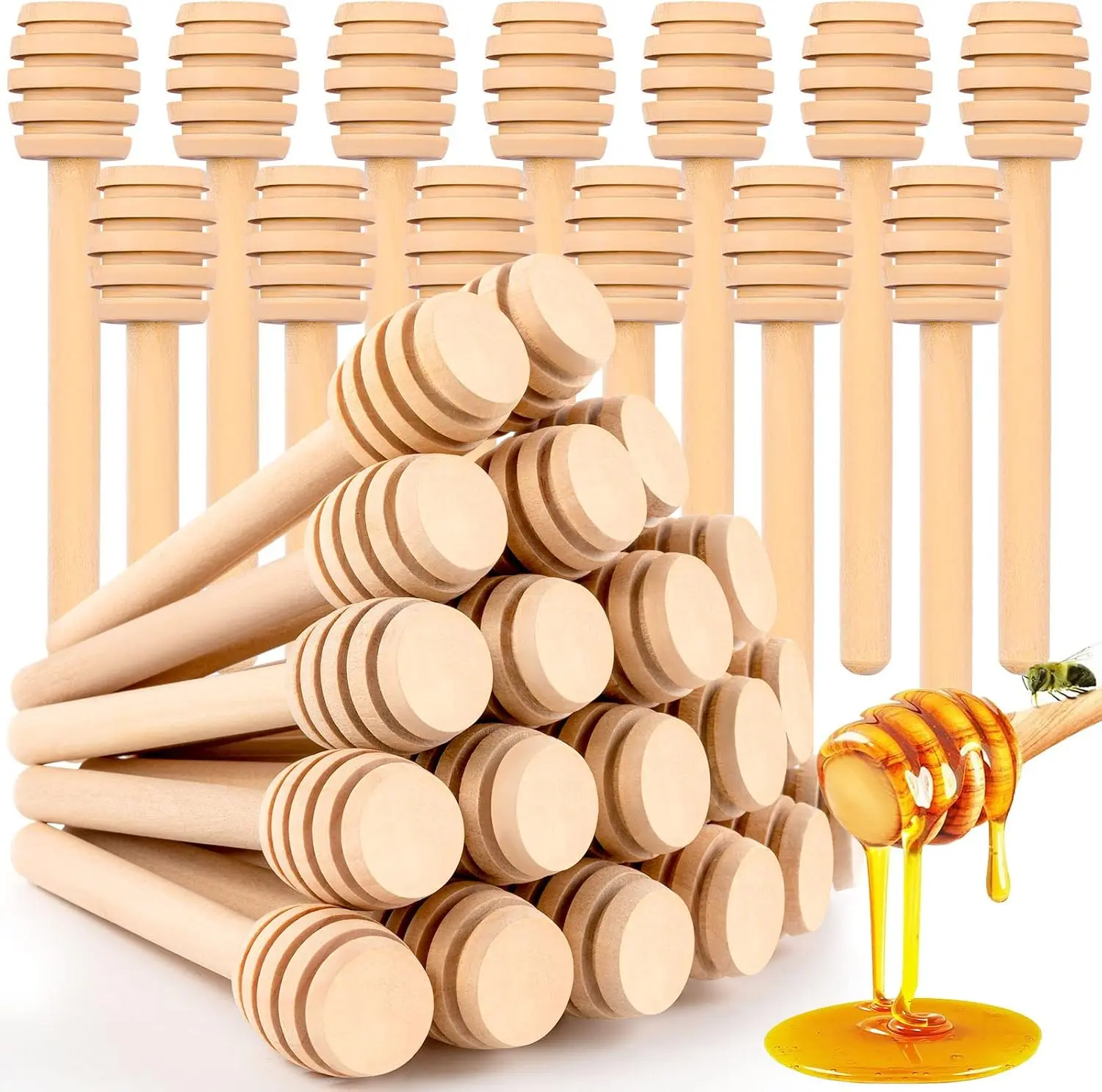 25Pcs Honey Wooden Dipper Mini Honeycomb Sticks 3 Inch | Honey Stirrer Stick for Jar Dispense Drizzle and Wedding Party Present
