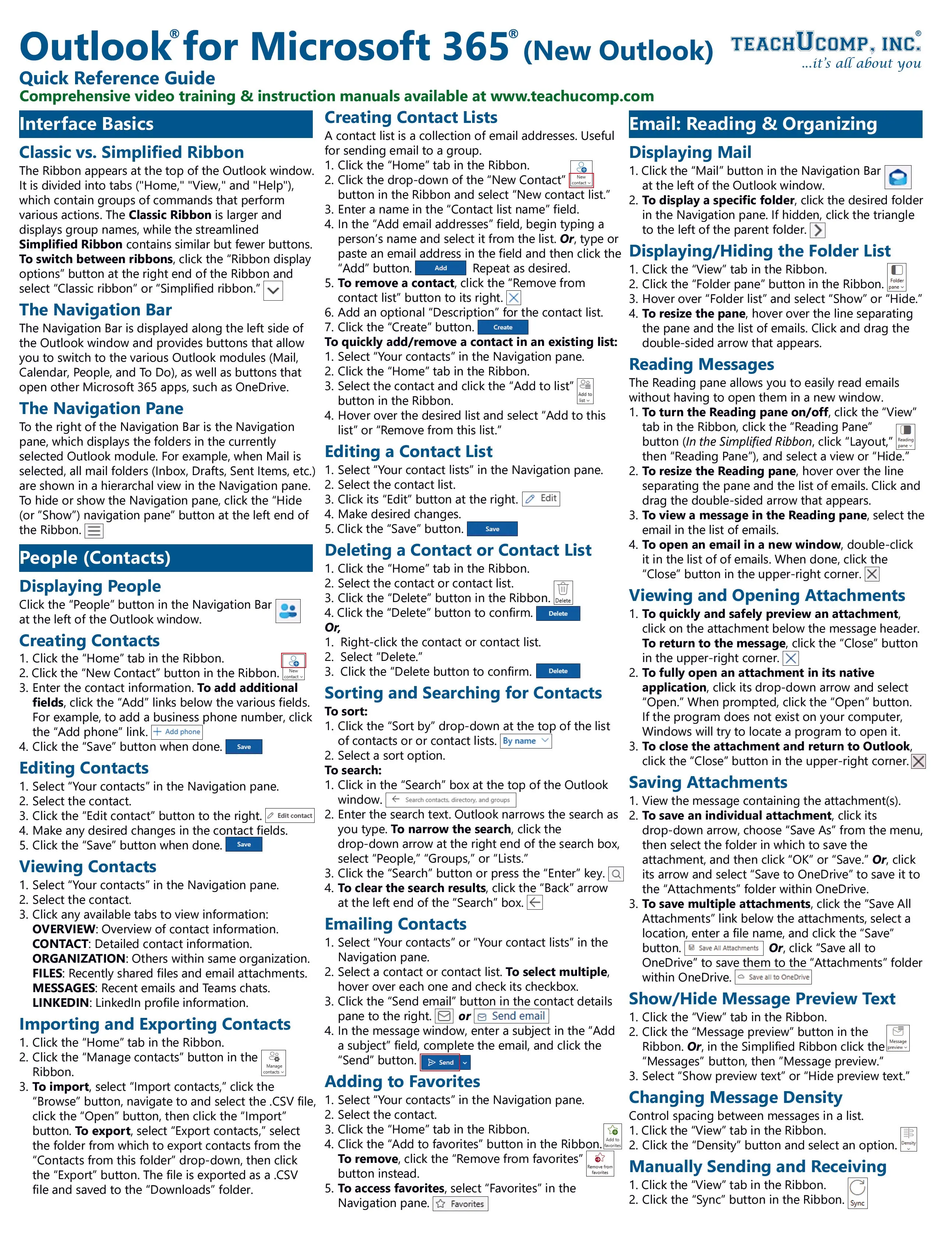 Outlook for Microsoft 365 (New Outlook) Introductory Quick Reference Guide