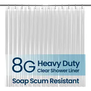 Bathroom Shower Curtain Waterproof Plastic Shower Curtain Premium PEVA Non-Toxic with Rust Proof Grommets Clear 8G Bathroom Accessories 72x72