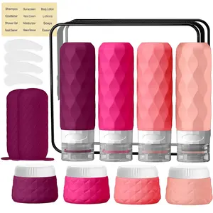 16Pack Travel Bottles for Toiletries, TSA Approved Travel Size Toiletries Containers Set,  Leak Proof Refillable Bottles Elastic Sleeves  Jars Accessories Kit W/Clear Bag (Purplish Red)