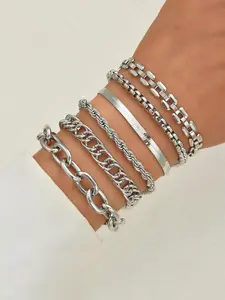 Elegant Style Chunky Chain Bangle Bracelet Set, High-End Simple Versatile Charm Jewelry, 5-Piece Fashion Accessory, Stackable Bracelets