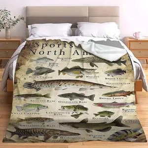 Sports Fish of North America Funny Blanket - Fish Knowledge Blanket, Unique Fisherman Gifts, Bass Fishing Gift for Boys, Dad, Grandpa