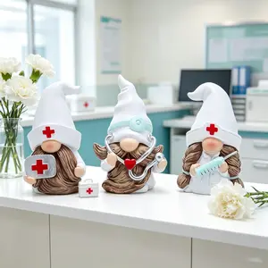 3-Piece Farmhouse Nurse Gnome Figurines Kit - Resin Healthcare Worker Statues with Light, Window-Fit Indoor-Outdoor Home Decor Boxes, Tiered Tray Ornaments, Nurse Appreciation Gift cute desktop independence day unique animal lover gift garden art office 
