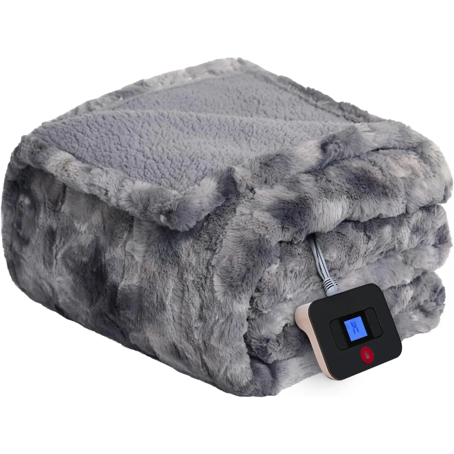 Electric Blanket , Faux  Heated Blanket with 10 Heating Levels & 1-12 Hours Auto Off, Soft Cozy Sherpa Heated Blanket Washable Blanket (62" x 84"  Size, Grey)