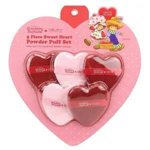 Strawberry Shortcake Design Sweet Heart Powder Puff Set - 5 Piece Puff Set with Strawberry Flavor Pink Rose Cosmetics