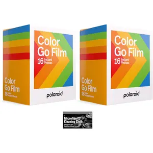 Bundle of Polaroid GO Instant Color Film for  Polaroid GO Camera - 2 Double Packs with Cloth (32 Photos)