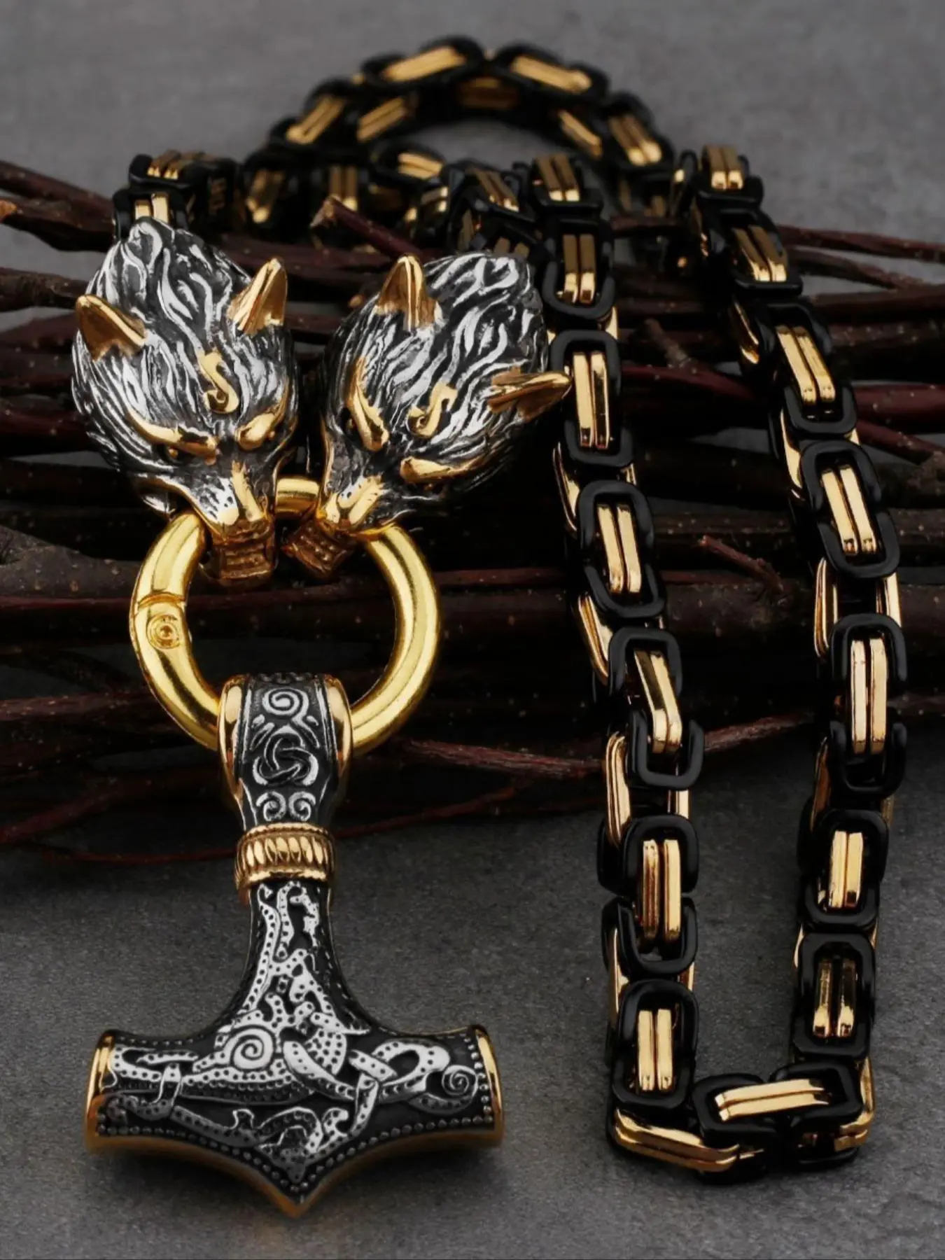 Viking Myth Hammer Design Pendant Necklace, Punk Style Stainless Steel Jewelry for Party, Daily Clothing Decor, Trendy All-match & Exquisite Jewelry for Birthday Gift, Chunky Chain Fashion Necklace, Stainless Steel Necklaces