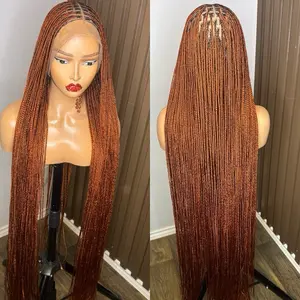 Fullace orange color  Knotless Braided Wig - Long, Straight Design for Stylish Look