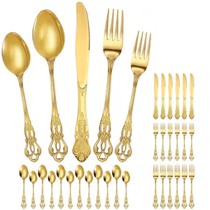 30 Piece Vintage Silverware Set, Stainless Steel Royal Flatware Cutlery Set with Knives, Forks and Spoons | Mirror-Polished Finish Tableware