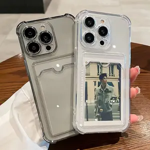 Transparent Card Slot Funda case For iPhone 16 15 14 13 12 11 Promax Plus Pro