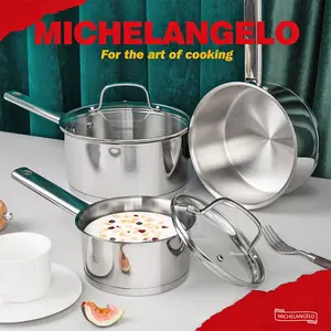 MICHELANGELO Saucepan Set 1QT & 2QT &3QT, Stainless Steel Sauce Pan with Lid, Tri-Ply Base Sauce Pot Set, Induction Compatible Cookware