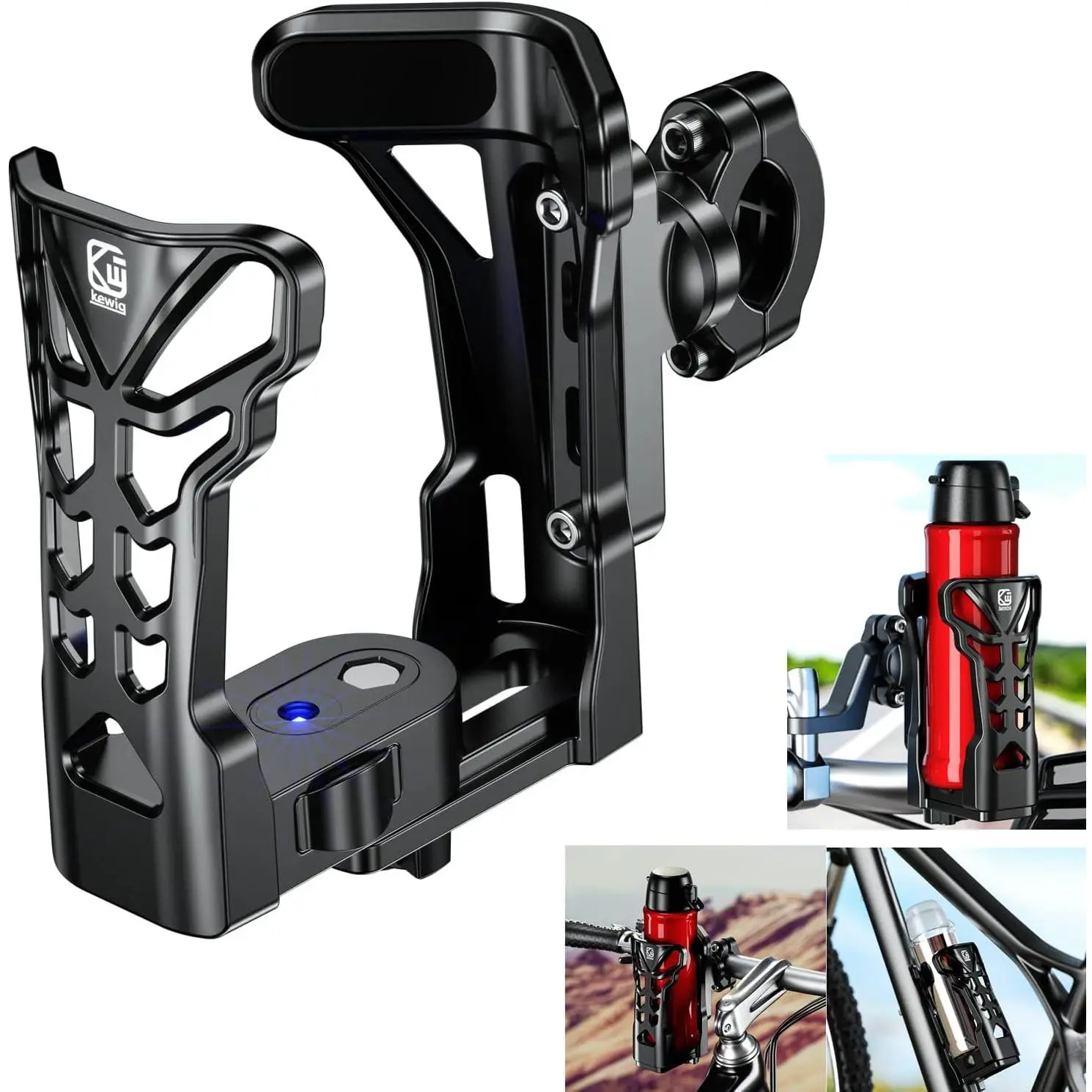 Cycling Water Bottle Cage with Handlebar Mount, Open Frame Holder for Cycling Rides, Supports 2"-3" Cup Dia. on 20mm-35mm Tubes, Fits Cups, Functional Hold, 20Mm-35Mm Diameter Handlebars, Bikes, Adjustable, Compatible With 20Mm-35Mm Diameter Handlebars